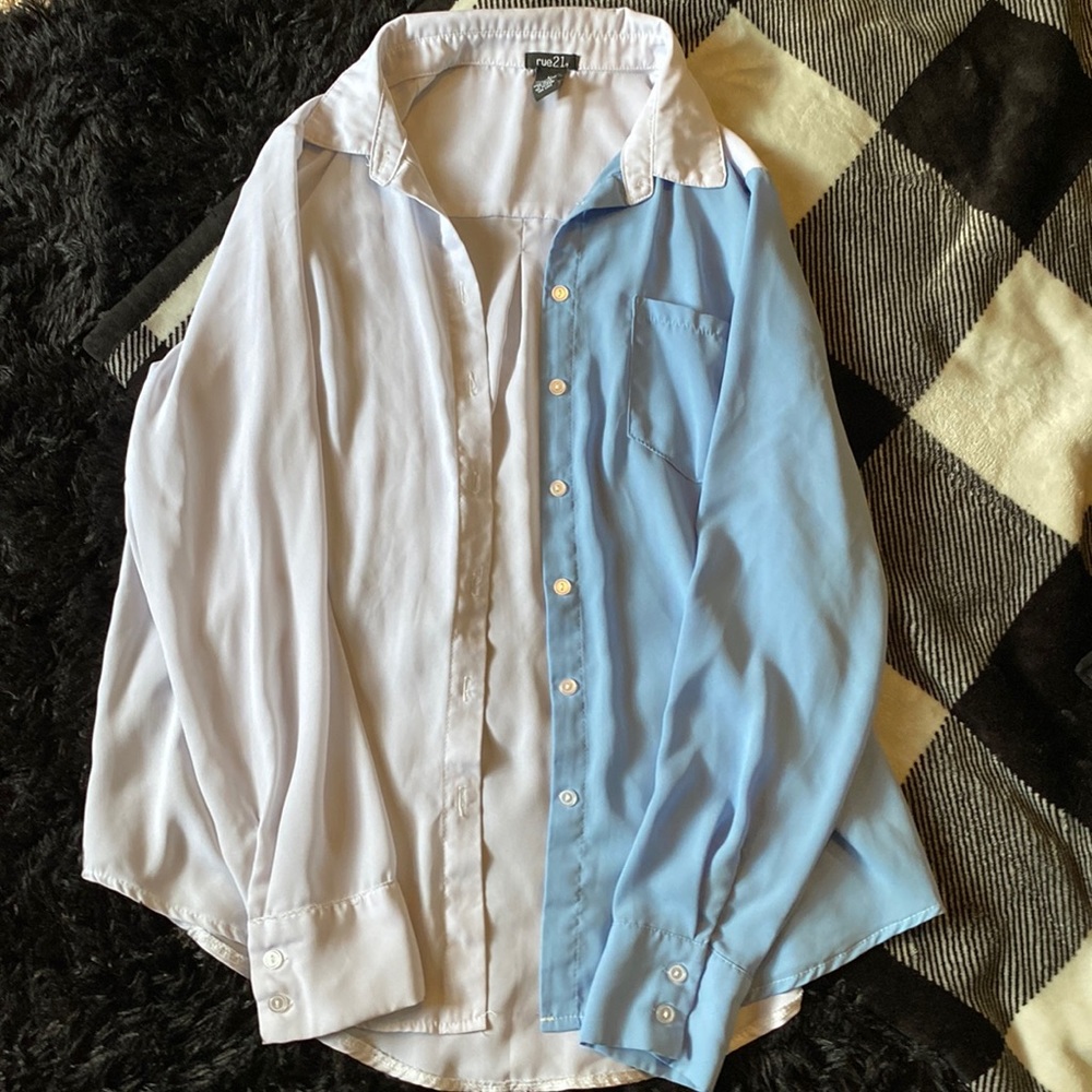 White and blue button-down shirt